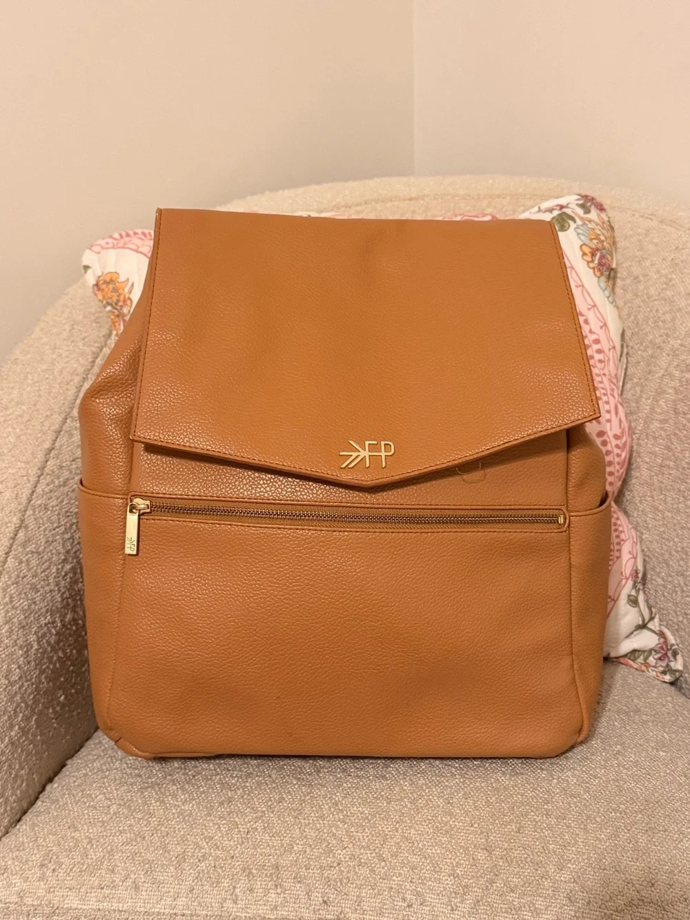Freshly Picked Tan Leather Backpack Diaper Bag Tote